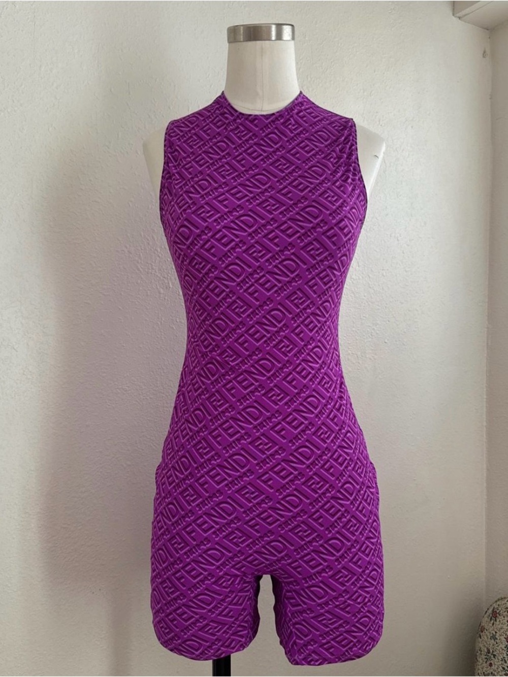 Skims x Fendi Purple Embossed Logo Fitted Sleeveless Romper